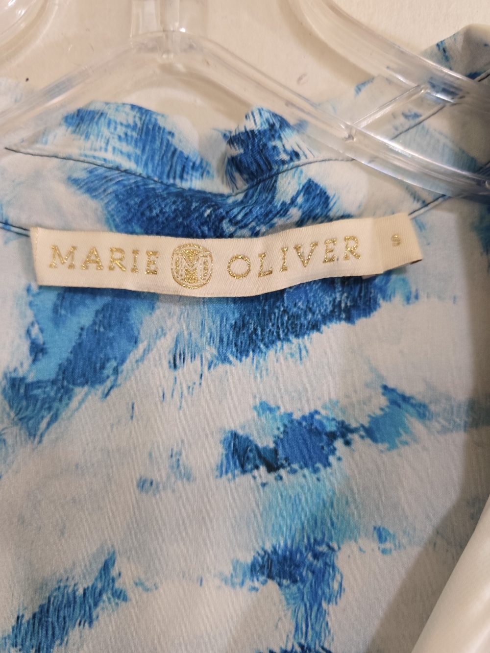 Marie Oliver Tie Waist Button Front Shirt Dress Small Tie Dye Blue White - Picture 2 of 9